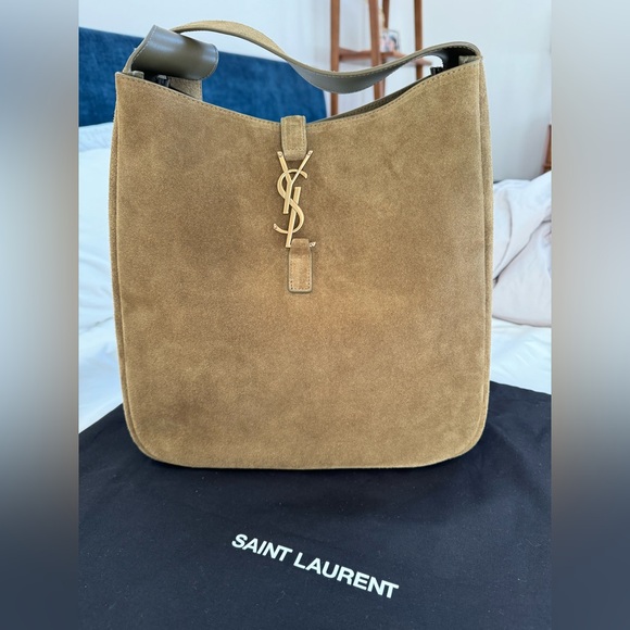 YSL Saint Laurent Le 5 a 7 Large Shoulder Bag Barley Green Suede - Picture 2 of 13